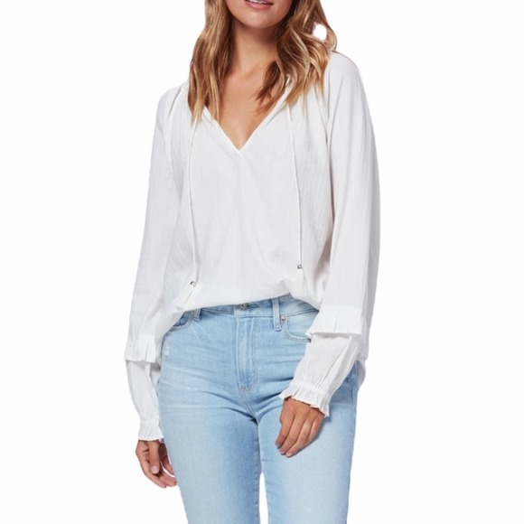 New Paige Tailynn White Long Sleeve Peasent Style Boho Blouse Size Large - Picture 1 of 16